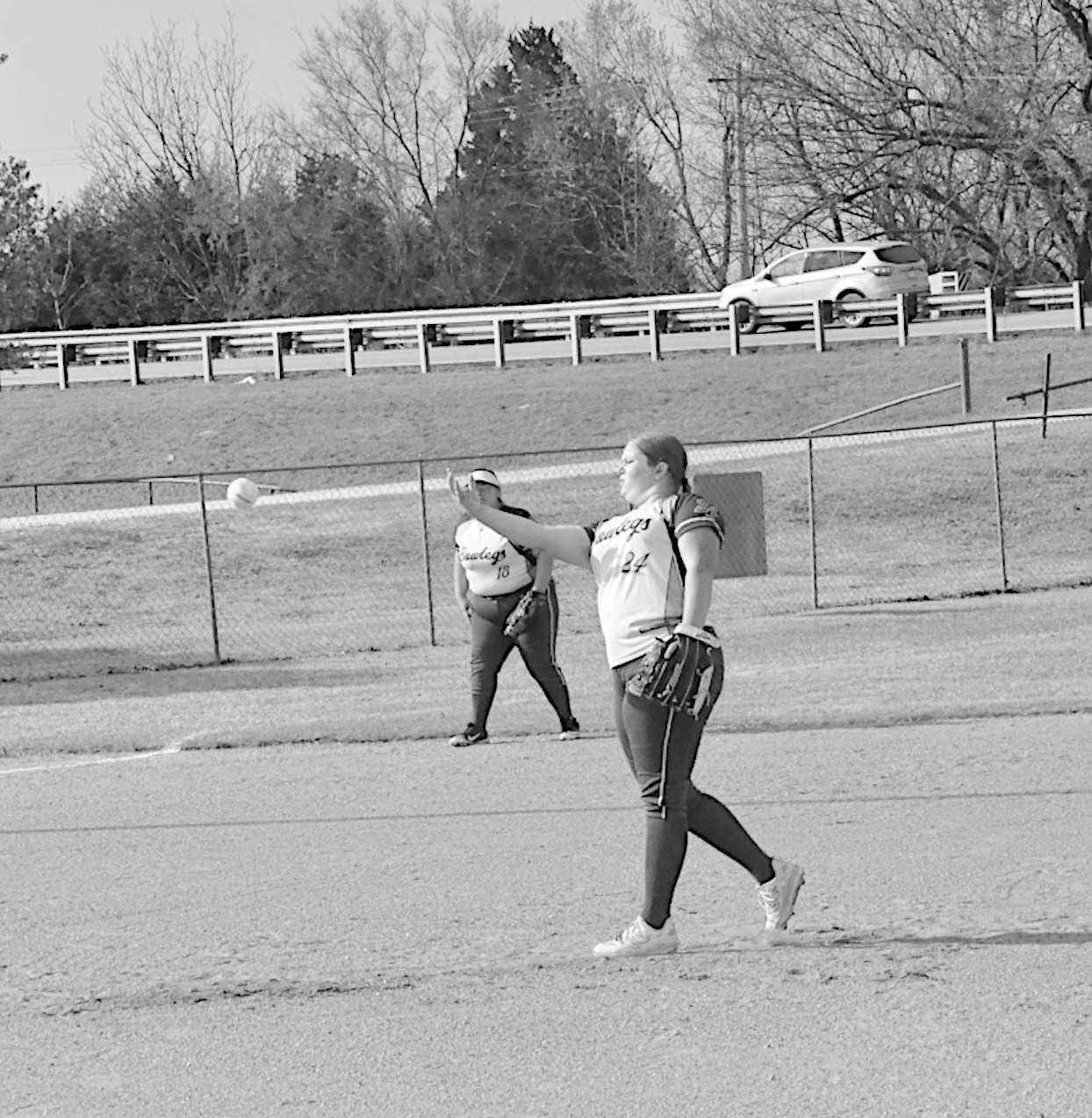 Bowlegs Lady Bison pitcher Ruth Dunagan throws to the waiting Varnum batter. Staff Photo by Bill Anderson