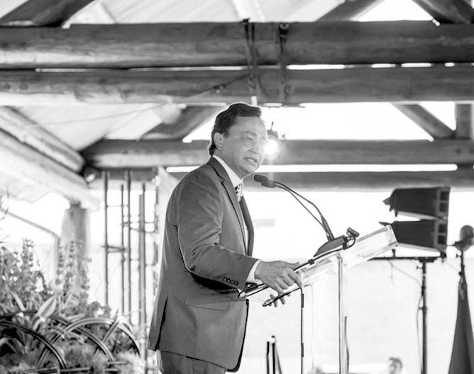 Chuck Hoskin Jr. speaks at Cherokee Nation Holiday in Tahlequah. (Photo by Sarah Liese/KOSU)