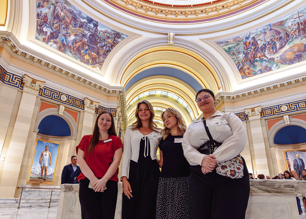 Seminole State College students Hannah Upchurch of Seminole, Felicity Hamilton of McLoud, Elizabeth Jackson of Chandler and Sylvia Thomas of Davenport pose for a photo in the atrium of the State Capitol March 31. (Photo provided by SSC)