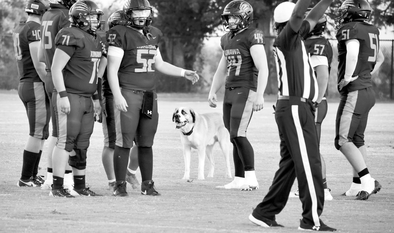 Wait Just a Doggone Minute! A friendly canine wandered onto the field at last week’s Konawa vs. SW Covenant, momentarily disrupting play as players and officials figured out how to shoo it away. Unfortunately, Konawa fell 0-7 but looks to rebound when t