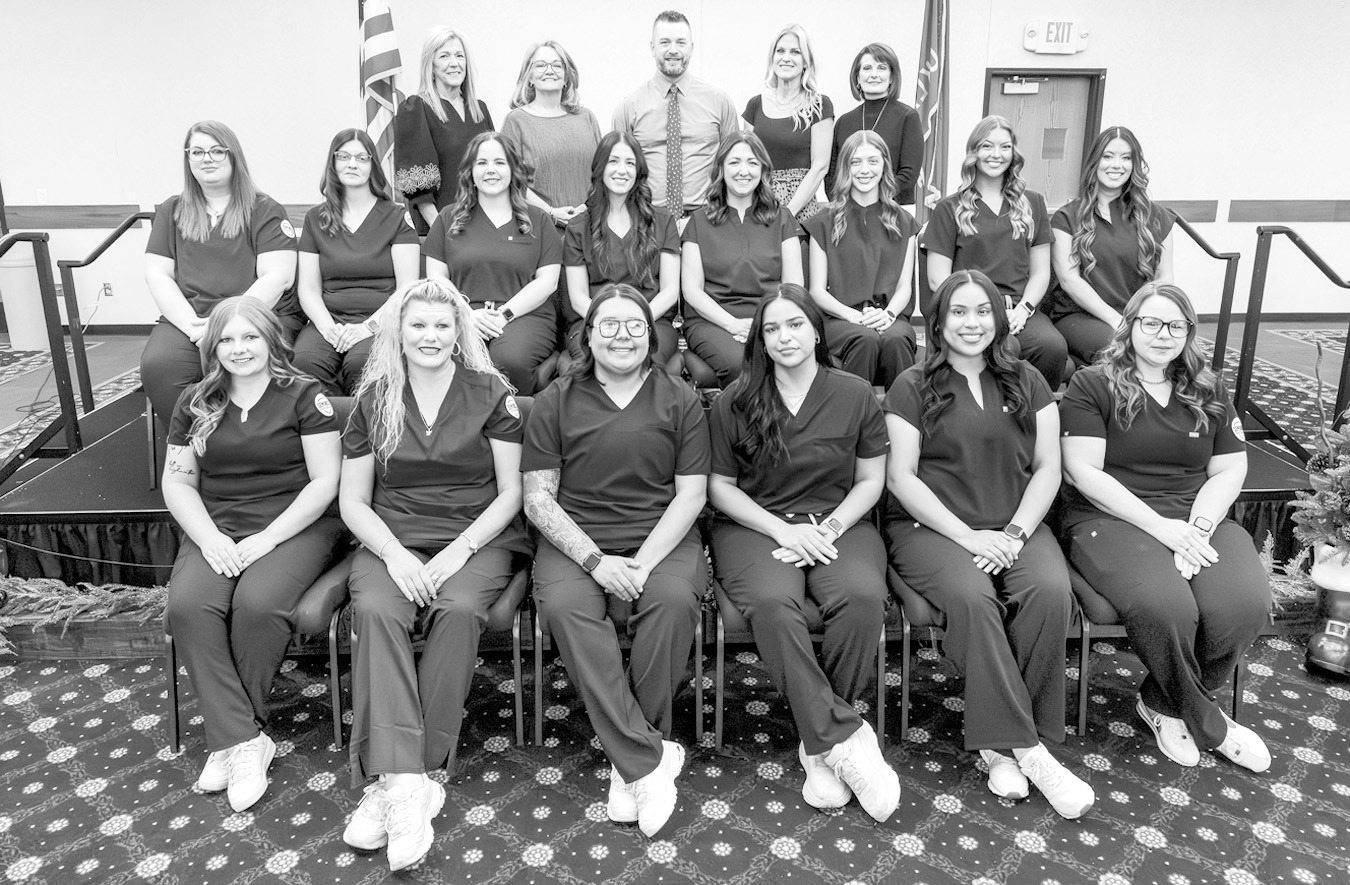 Seminole State College held a pinning ceremony Dec. 12 for nursing students expected to meet degree requirements this semester. Pictured (back row, from left): Nursing Program Office Manager Julie Mathews, Nursing Program Advisor Carmen Hutchins, Assistan