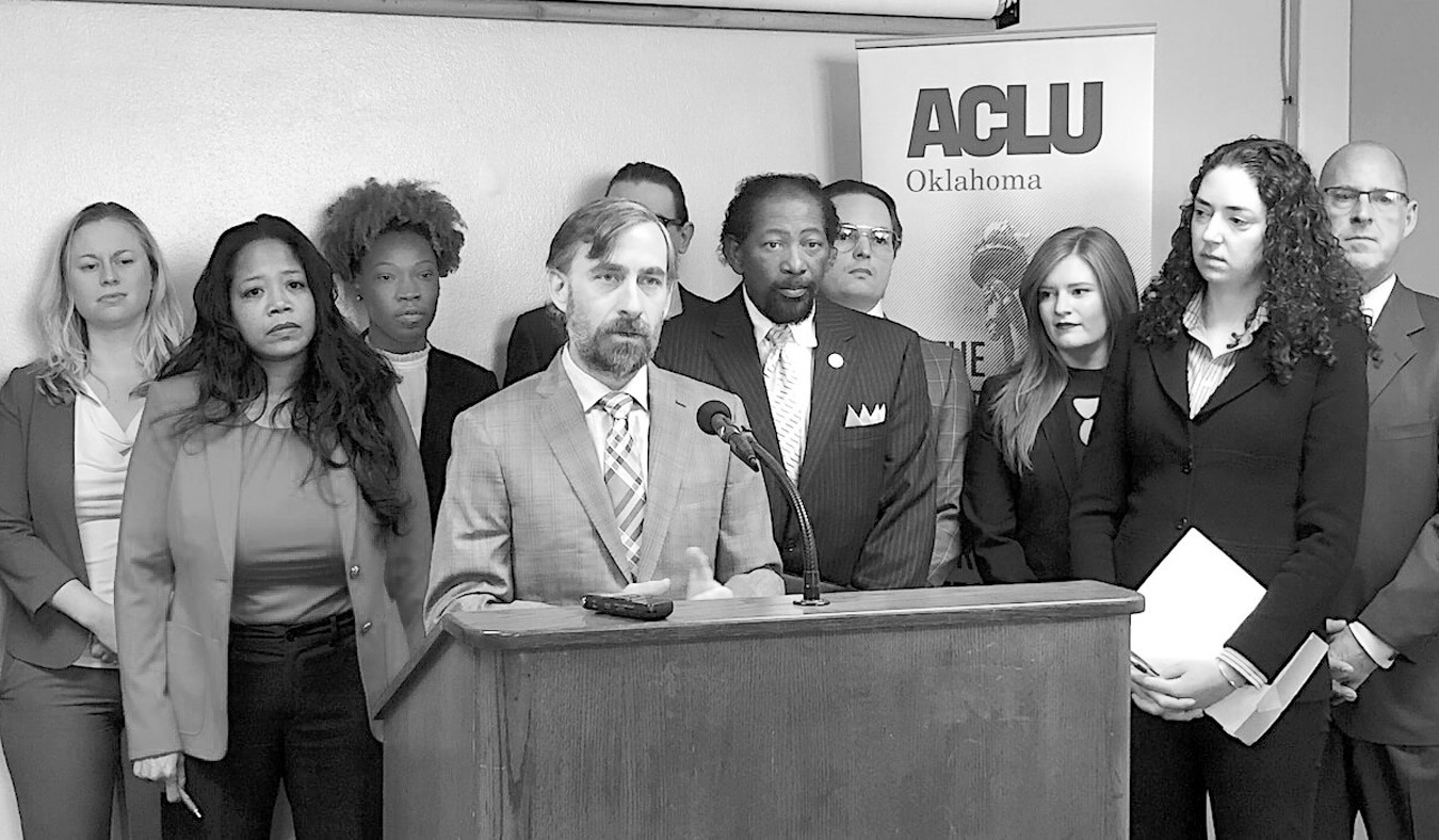 Then-ACLU of Oklahoma executive director Ryan Kiesel speaks Wednesday, Dec. 11, 2019, during a press conference about a class-action lawsuit filed against Canadian County. (Tres Savage)