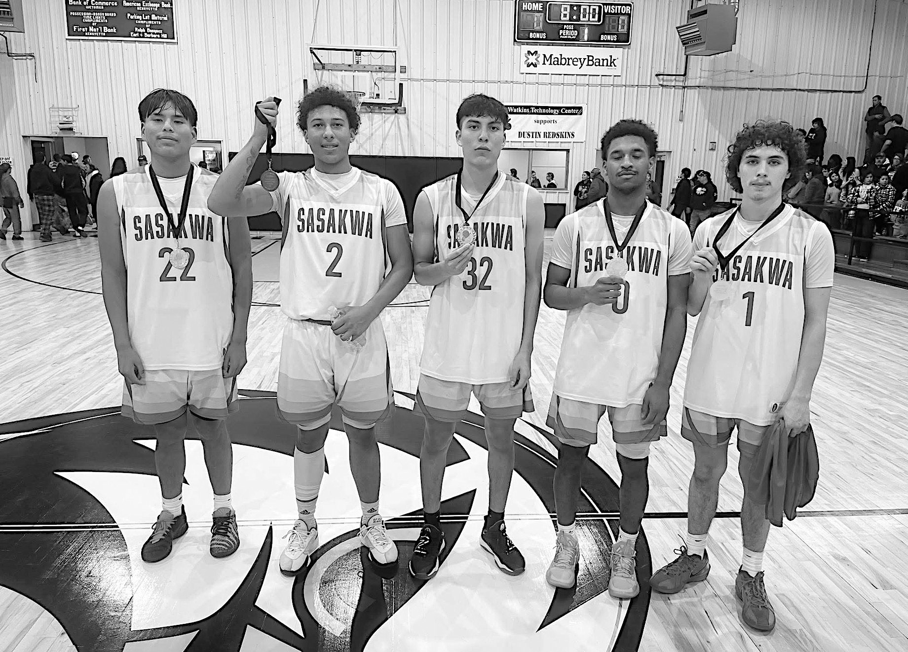 Pictured to the right is the Sasakwa Viking All-TournamentTeamthatwas selected at the Graham-Dustin Tournament. L-R: Nate Reed, Sherman Mitchell, Josh Jones, Darius Henderson and Micah Wheeler. Courtesy Photo