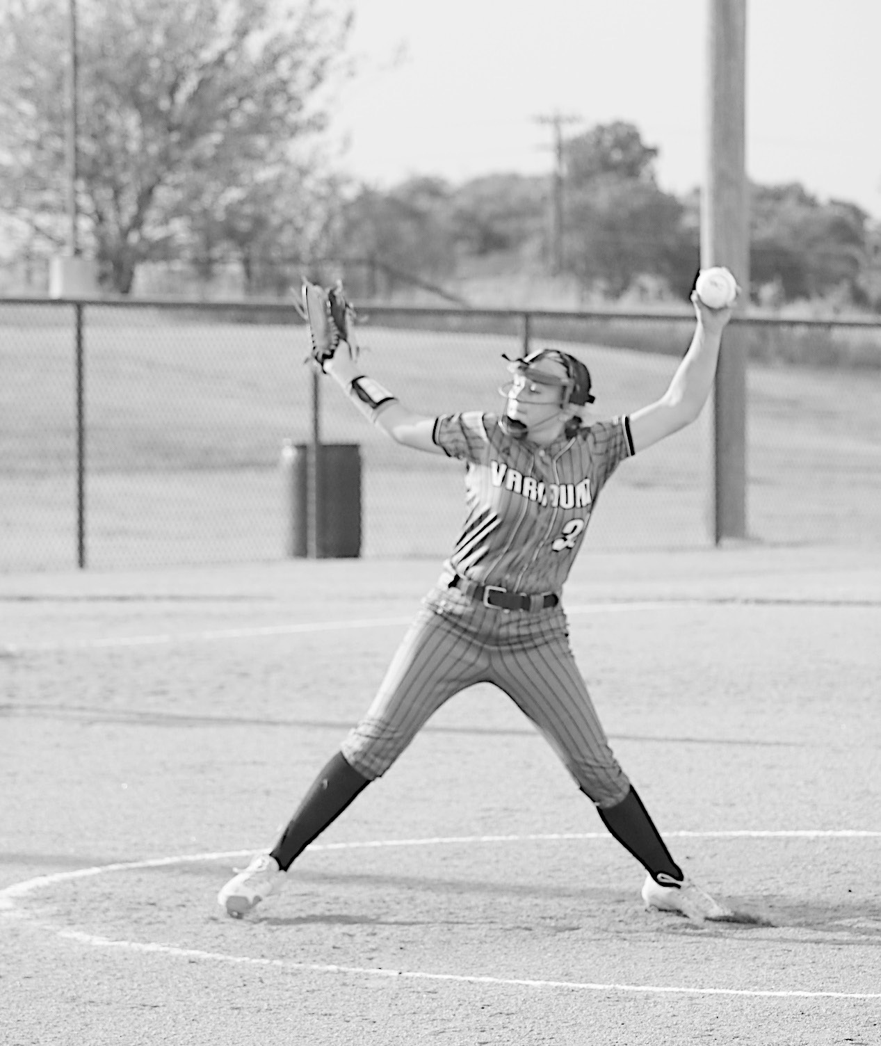Varnum Lady Whippet pitcher Kapri Rodriguez pitches to the Mason batter Monday evening. Courtesy Photo by Hallea Votaw