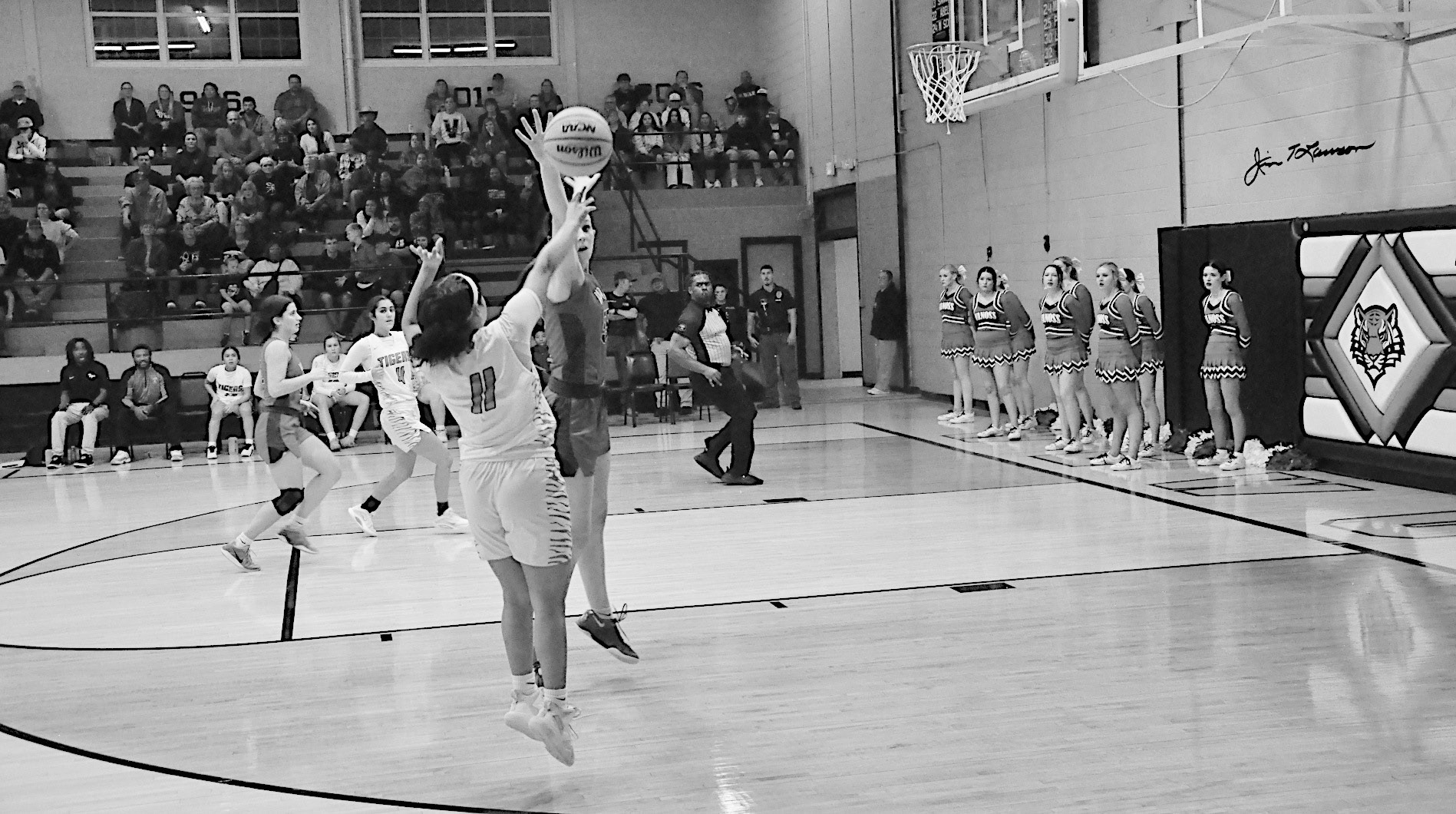 Wewoka Lady Tiger Aubrey Alexander shoots around the Vanoss defender Monday night. Lady Tigers lost 46-71 Staff Photo by Bill Anderson
