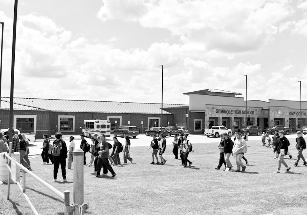 Seminole High School students evacuated the building early Thursday afternoon after a handwritten bomb threat was discovered in a girls’ restroom. Students returned to class about an hour after the evacuation. —Staff Photo by Andy Wilson