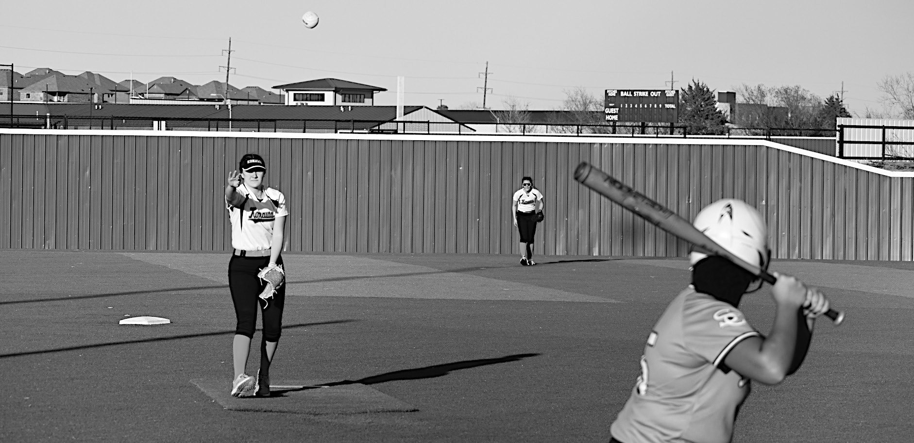 Konawa Lady Tiger pitcher Kadie Jencik throws the pitch to the waiting Seminole batter. Staff Photo by Andy Wilson