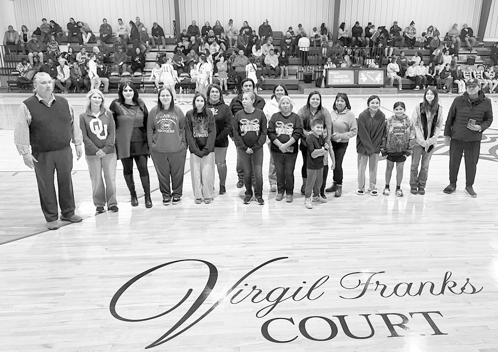 Sasakwa High School has named its basketball court in honor of Virgil Franks, who played on the Vikings’ championship team 1972-73. Franks was also the recipient of the Jim Thorpe award. Dedication ceremonies were held Friday night, Jan. 30. —Photo co