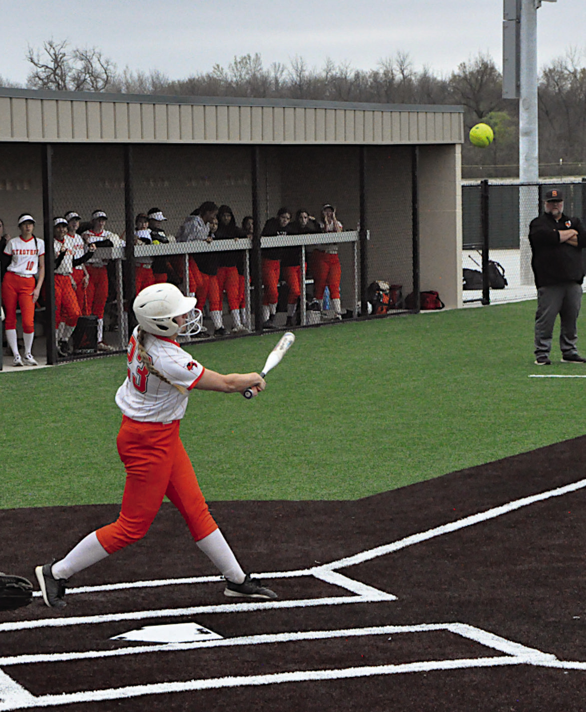 Strother Lady Yellowjacket Emily Echelle knocks one out to the outfield. Staff Photo by Bill Anderson