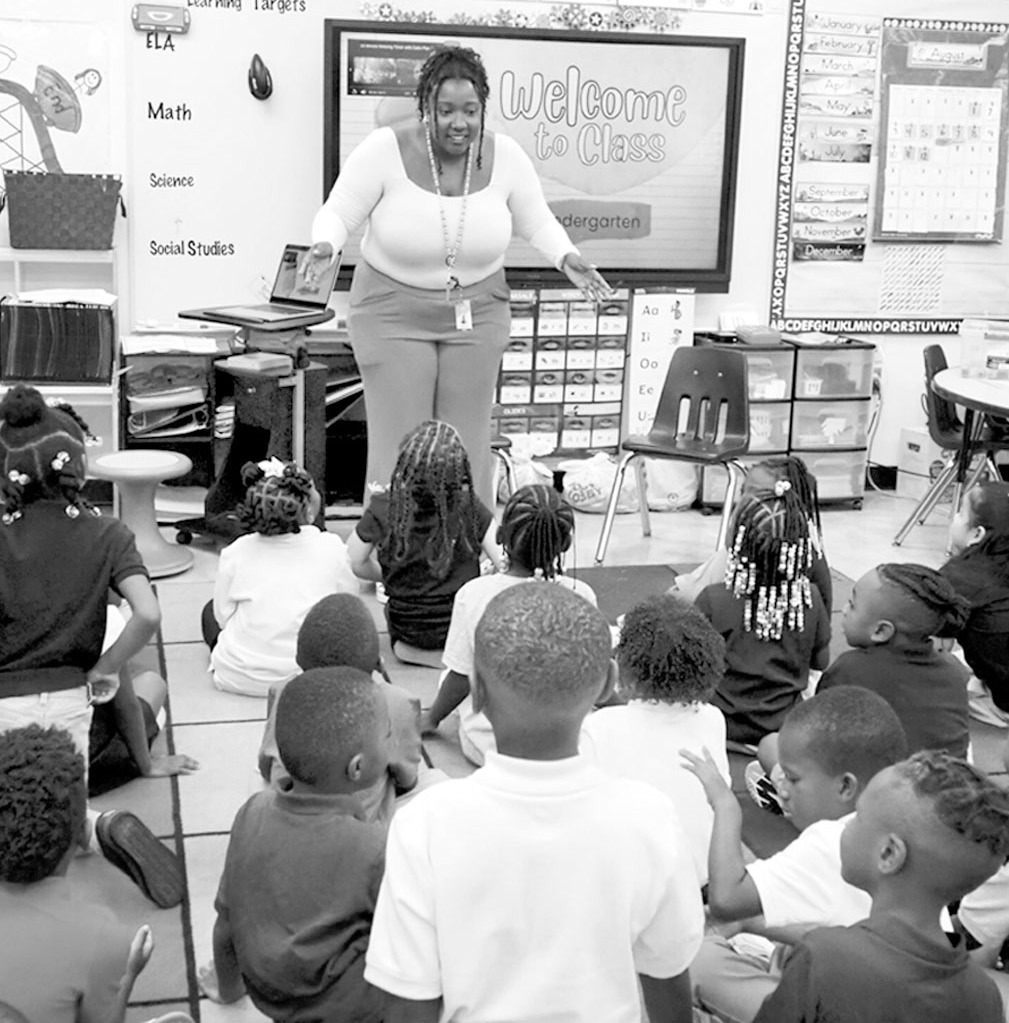 Kindergarten teacher Khori Jensen stands in front of her class at Thelma R. Parks Elementary in Oklahoma City on Aug. 13. A Teacher Pipeline Program in Oklahoma City Public Schools could qualify for $80,000 to $90,000 in matching funds from the state unde