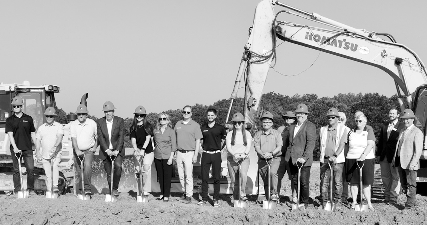 Above, representatives from the City of Seminole, HeyDay Entertainment, the Seminole Lions Club, the Seminole Youth Council and other organizations gathered Tuesday morning to break ground on the future “Hey Seminole” Entertainment Center. Officials s