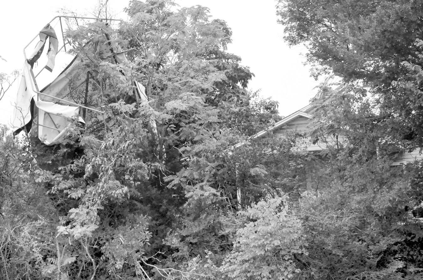 What appears to be a trampoline landed in the treetops along Highway 99 just east of Walmart after strong storms pelted the Seminole area Monday and Tuesday. Monday morning’s storm, classified as a Derecho, brought with it 80 mph sustained winds. Tuesday afternoon saw another round of high winds and rain, although the winds were not quite as strong as Monday’s event.