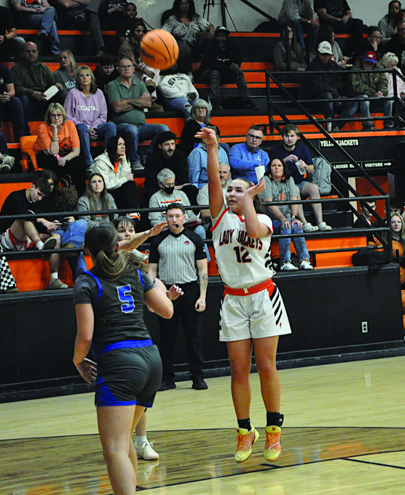Strother Lady Jacket Olivia Speers makes the jumper Thursday night. Staff Photo by Bill Anderson