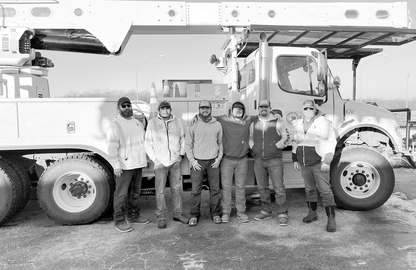 L-r: Ryan Lillard, crew chief, and linemen Jonah Baker, Alex Freeman, Kaden Thomas, Jared Shepherd, and Adam McFarland. (Photo provided by CVEC)