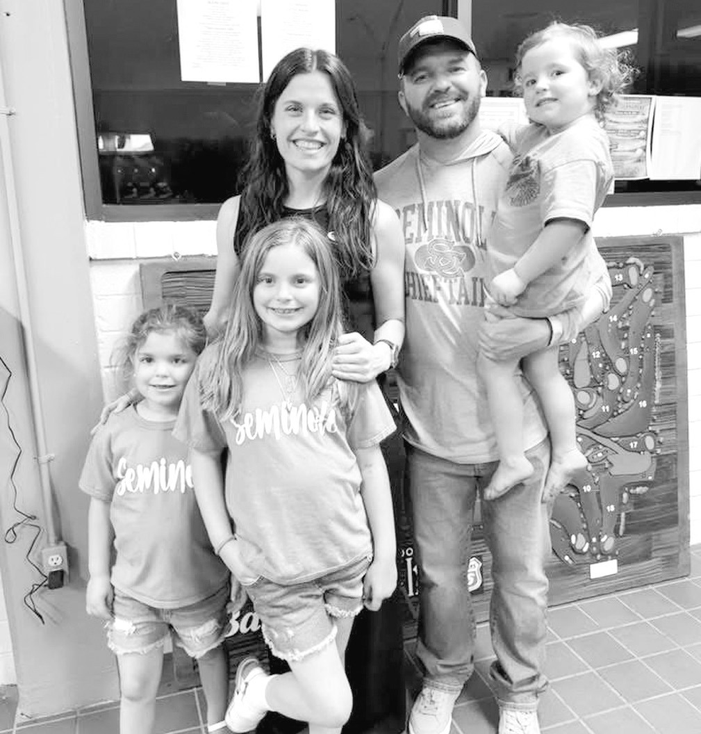 Pictured is Tyler Geohagan with his wife, Dr. Jenna Geohagan and their children, Nora, Maya and Ella. Tyler was elected on Tuesday to serve on the Seminole Public Schools Board of Education. He handily defeated challenger Steven Choate for the seat held b
