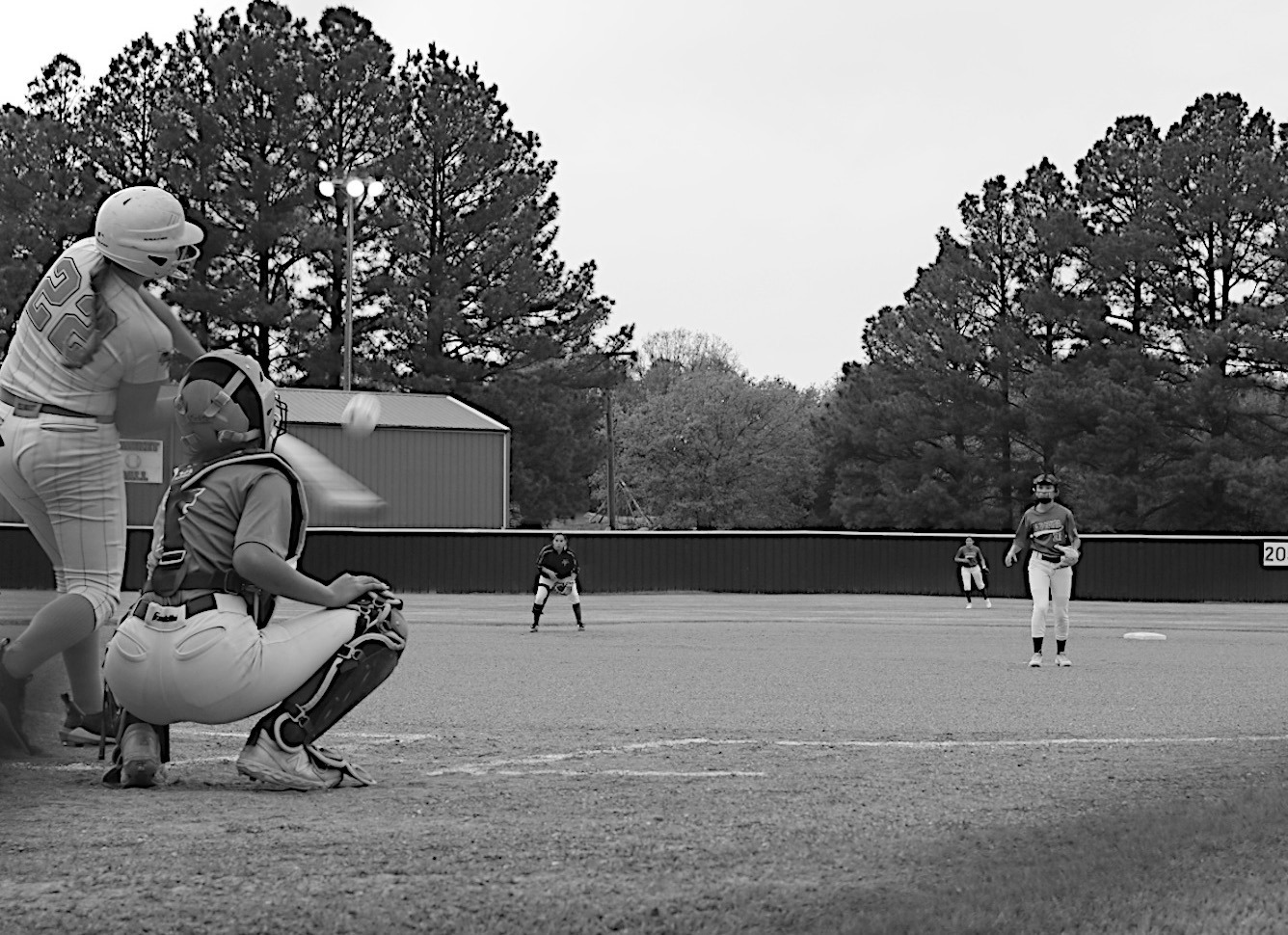 Strother Lady Yellowjacket Ludie Barrett-Higgins knocks one out to the outfield Monday. Staff Photo by Sunny G. Weddle