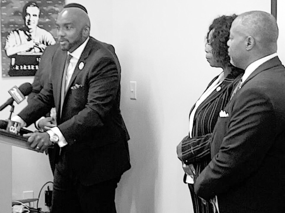 Attorney Damario Solomon-Simmons speaks about filings in a lawsuit seeking Muscogee Nation citizenship for descendants of the tribe’s Freedmen on Tuesday, July 9, 2024, in Tulsa. (Tristan Loveless)