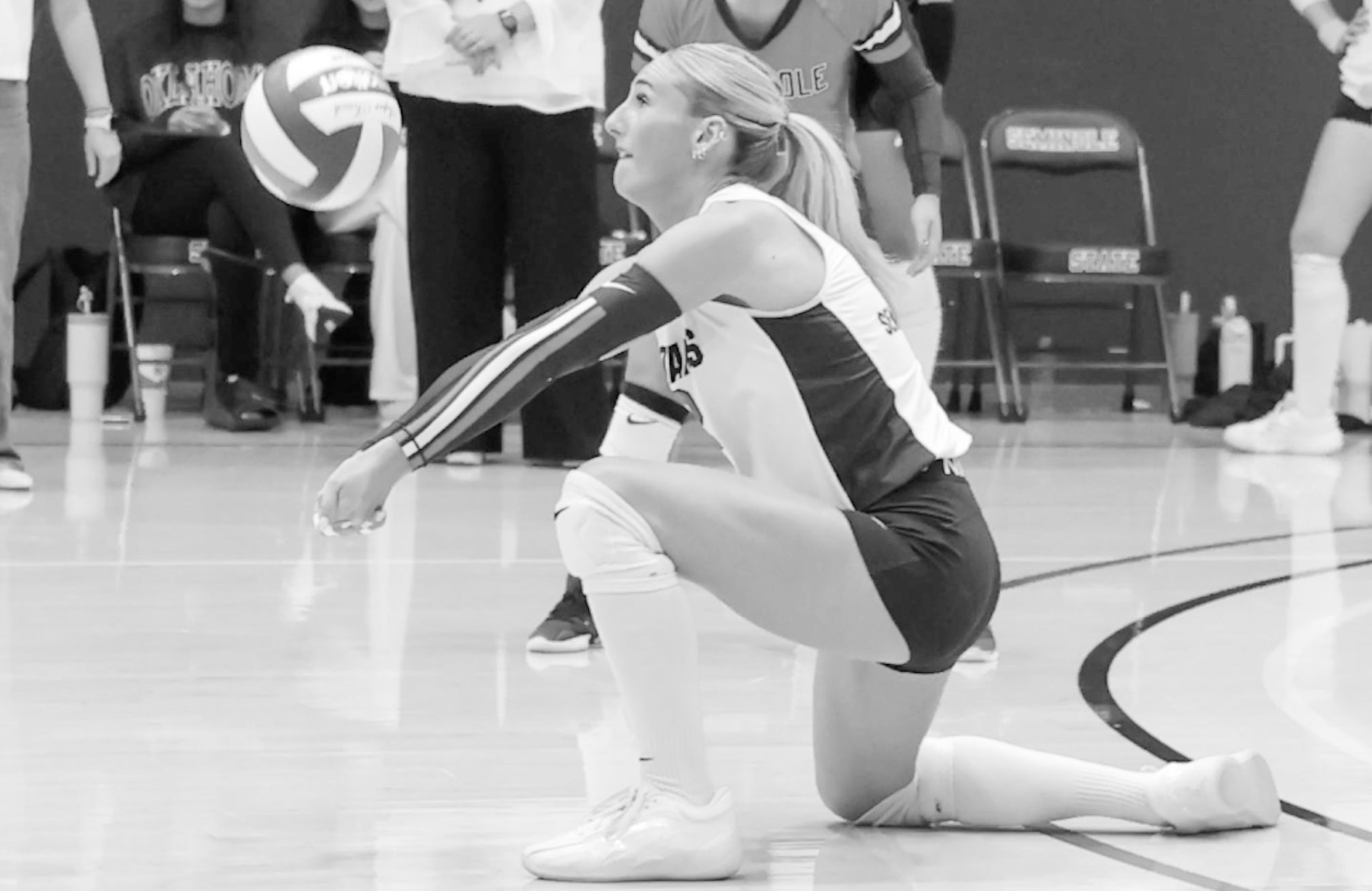 Getting the Dig Seminole State Lady Trojan Malerie Hawk gets the dig for SSC Monday. Courtesy Photo by Glen Bryan