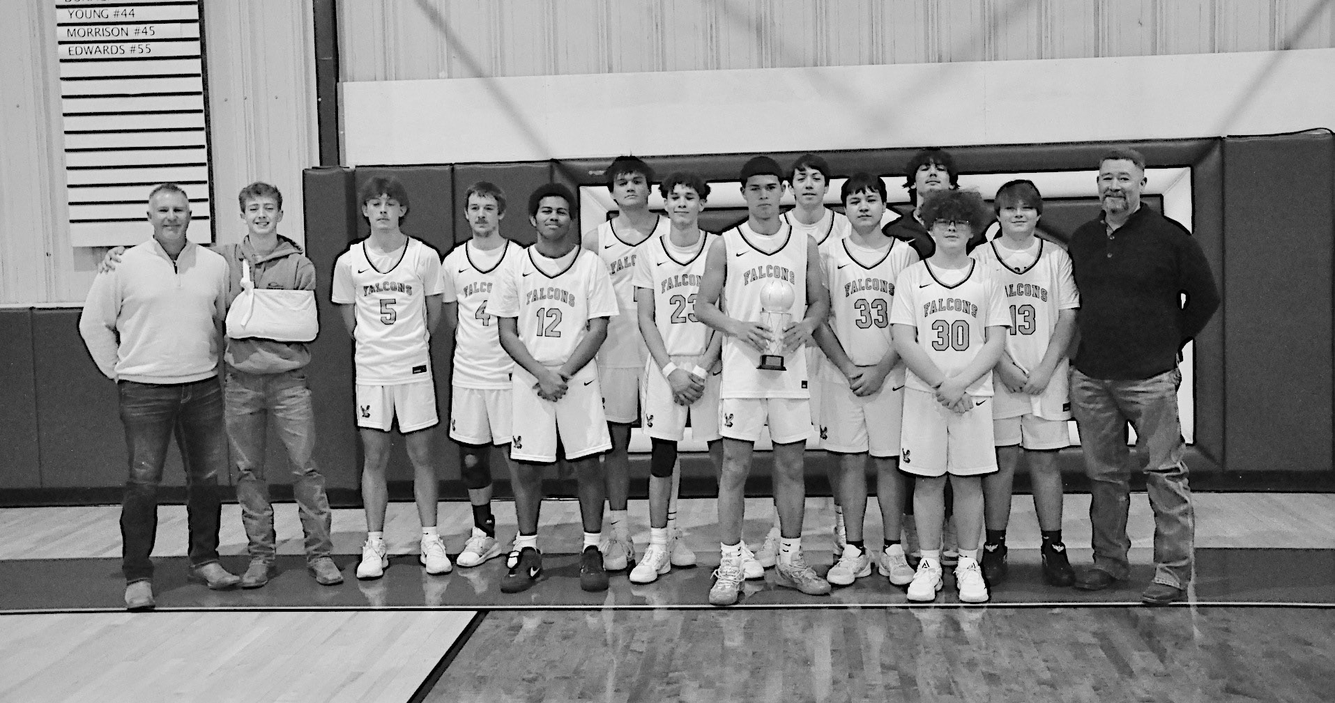 The New Lima Falcons won the Consolation Championship at Bowlegs Saturday. The New Lima Falcons beat Graham-Dustin 80-45. Staff Photo by Bill Anderson