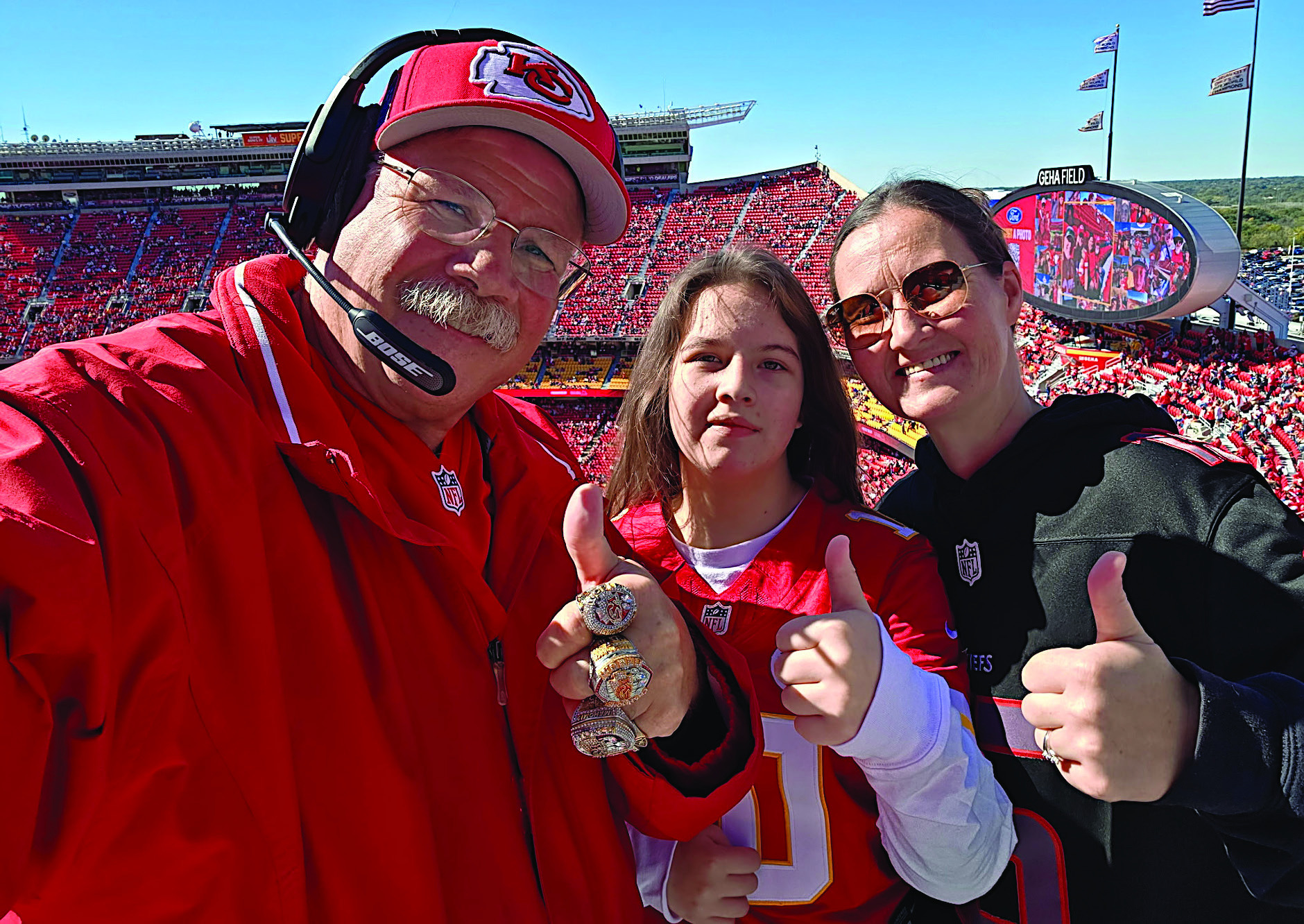 Serenity Wind and Mother Robin Ross of Cromwell went to a KC Chiefs game last Sunday and ran into the Head Coach Andy Reid. Chiefs won 31-0 over the Raiders. Courtesy Photo