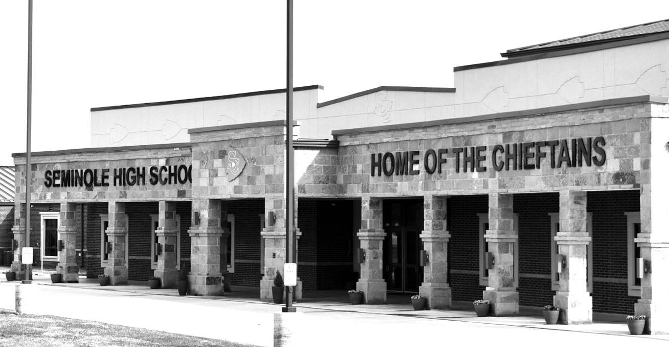 Pictured at left is Seminole High School, which opened its doors to students five years ago this month. The Seminole Public School District is suing the architectural firm and the construction company behind the project, alleging that their negligence has