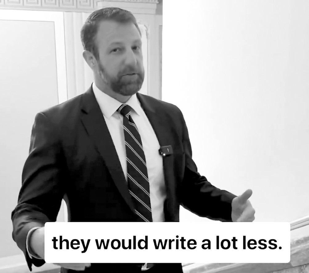 Above is a screenshot of Mullin’s video in which he tells a story about a reporter who shot and killed a congressman-turned-lobbyist. However, as the story came to an end, it took a dark turn.
