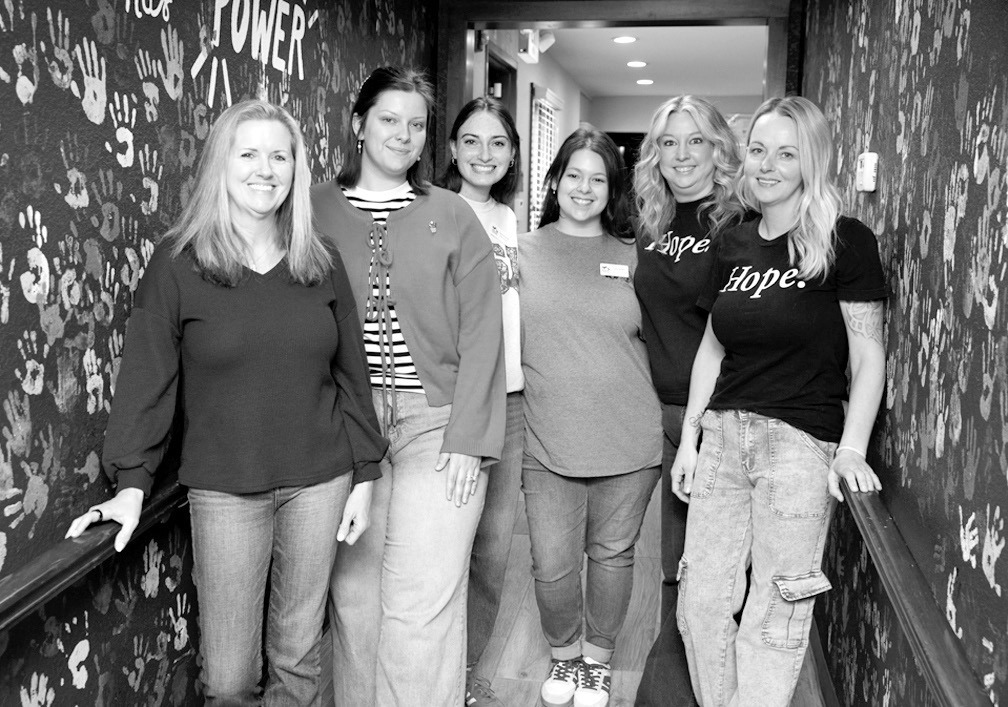 Abbott House Child Advocacy Center Executive Director Kylie Turner, far left, poses with the Abbott House staff. Pictured left to right are Bridget Lozano, Taryn Horeink, Ally Myer, Anna Adkins and Jordan Powers. (Brent Fuchs/Oklahoma Watch