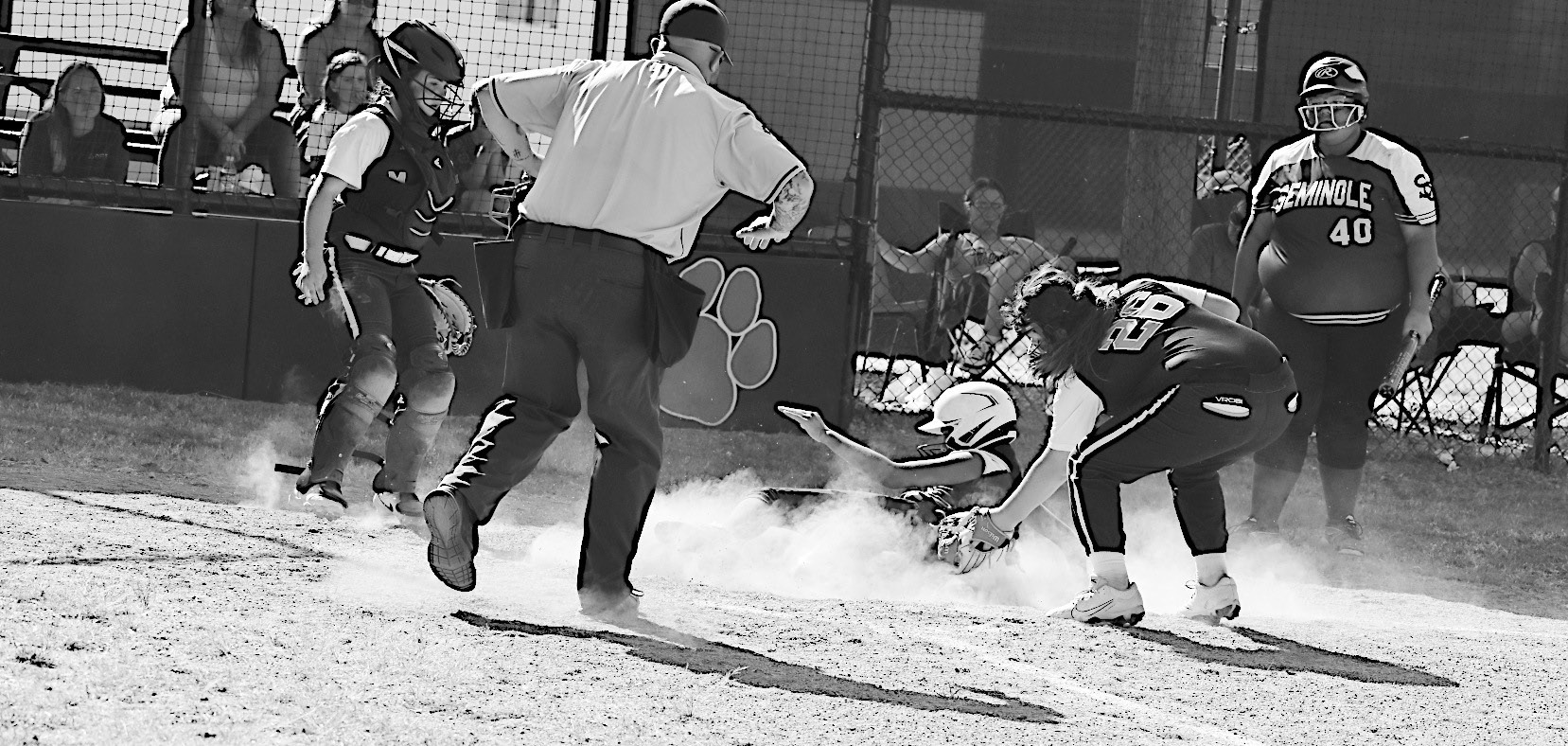 Seminole Lady Chieftain slides into home safe Friday night at Maud. The Maud Junior High softball team hosted the Seminole Junior High softball team Friday night. Seminole won 7-4. Staff Photo by Andy Wilson