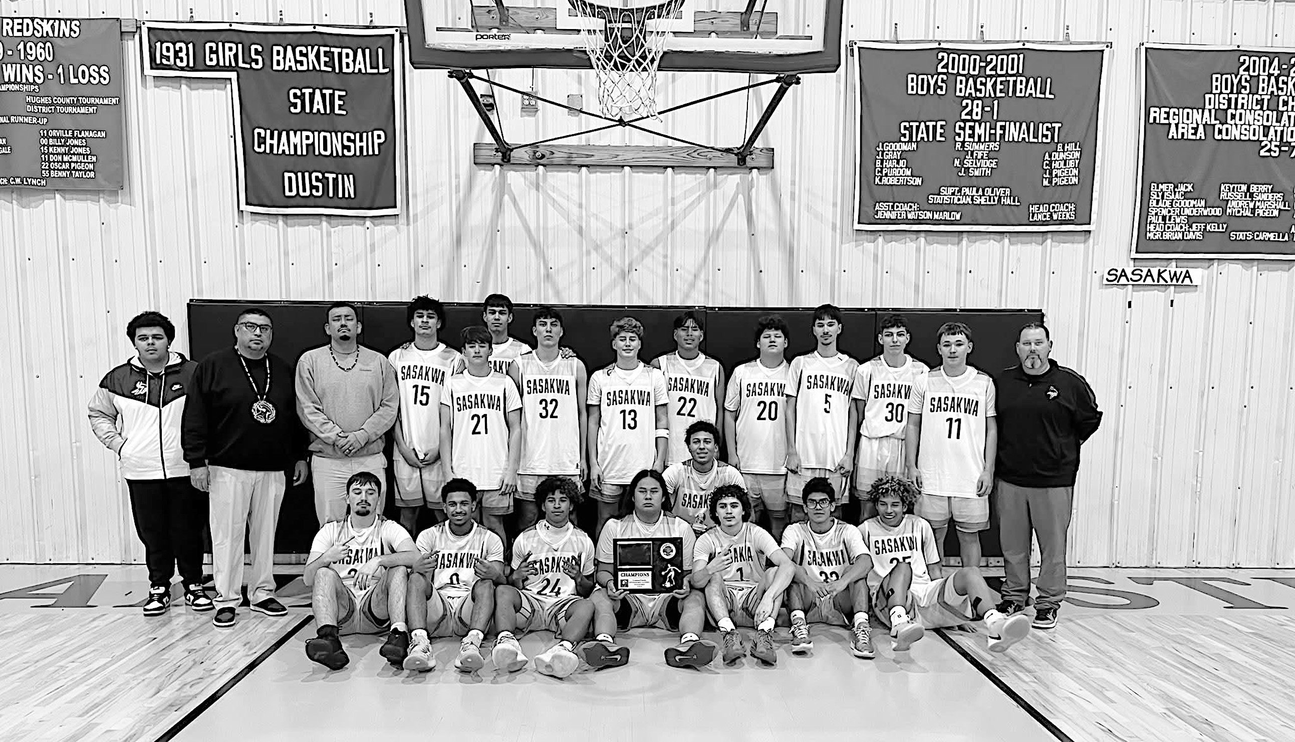 The Sasakwa Vikings win the Graham-Dustin Basketball Tournament Championship this past weekend 63-51 over the Porum Panthers. Courtesy Photo