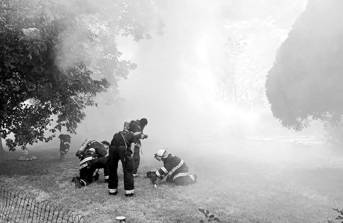 What began as a grassfire quickly became a structure fire on Union Avenue early Sunday afternoon. Firefighters from multiple agencies, including the Seminole, Bowlegs and Strother Fire Departments and the Bureau of Indian Affairs, braved the brutal heat to take down the blaze. —Photo courtesy Seminole FOP