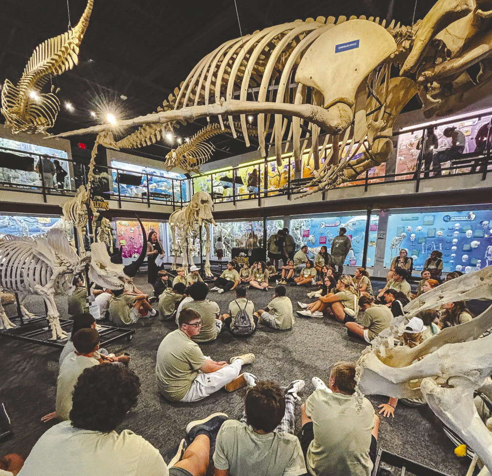 Seminole State College’s GEAR UP program hosted camps for more than 140 incoming students earlier this month, which included career exploration activities. Above, students listen to a presentation at the Museum of Osteology in Oklahoma City. —SSC photo