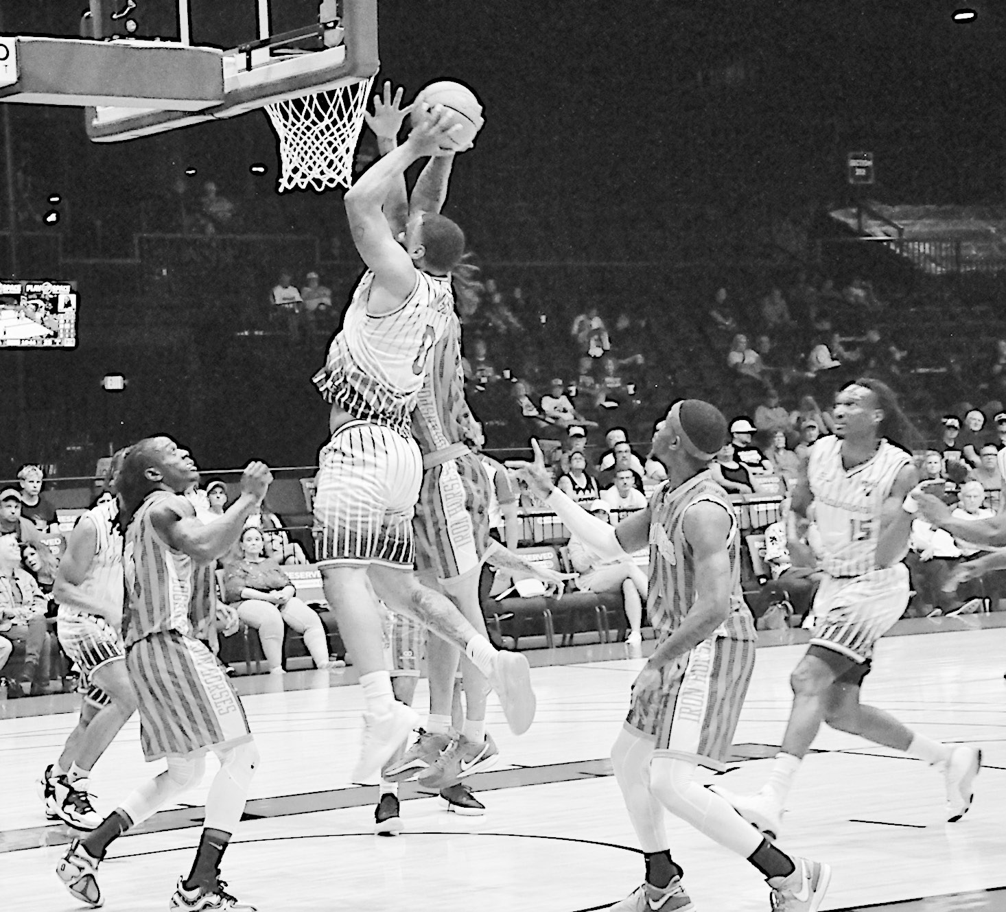 Potawatomi Fire Deshawn Munson goes in for the slam Saturday night. Staff Photo by Bill Anderson
