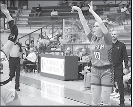 Varnum Lady Whippet Ashlyn White-Richards takes the shot from three-point range Thursday. Courtesy Photo by Jeanne Gosa