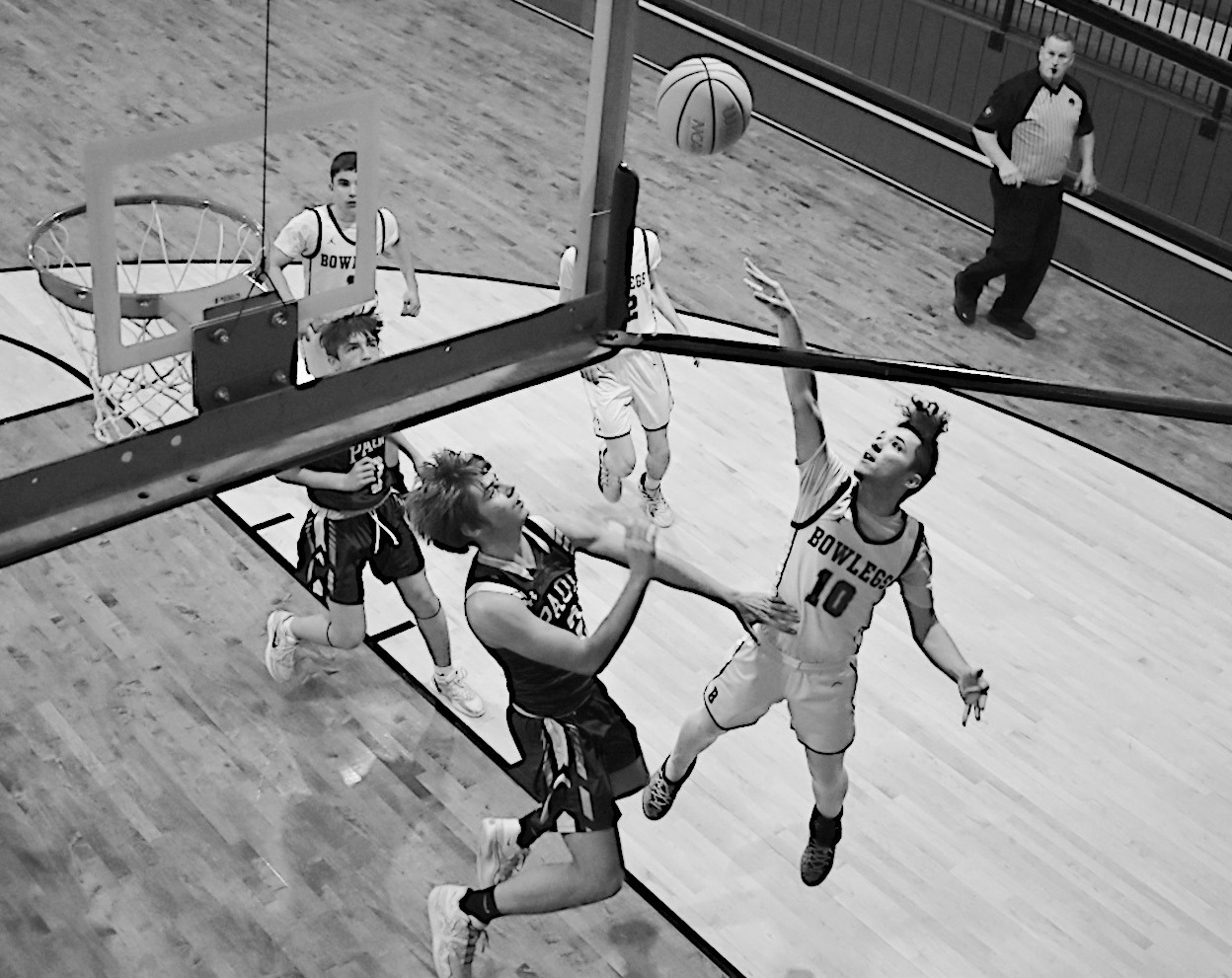 Bowlegs Bison Cayxin Parsons shoots one-handed for the basket Friday night. \\Staff Photo by Andy Wilson