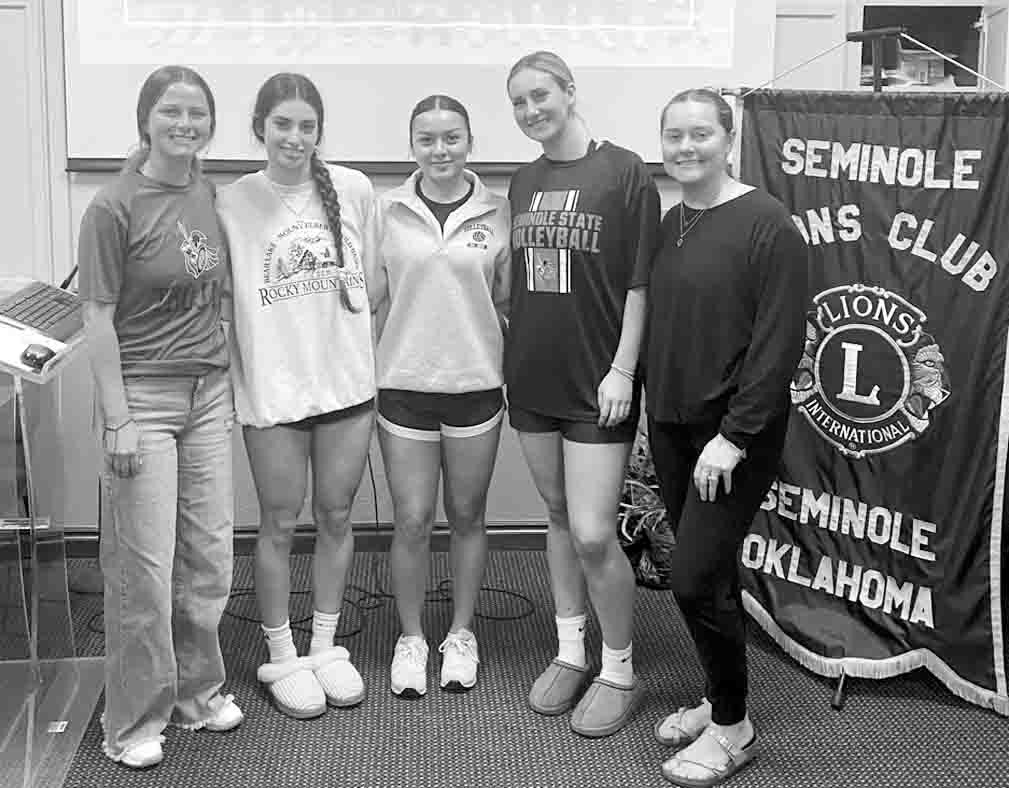 We inadvertently left out a name when we ran this picture last week. The caption should have read: Seminole State College Volleyball Coach Hannah Killian Kemp was the guest speaker at this week’s Seminole Lions Club meeting. The team has a 17-13 season 