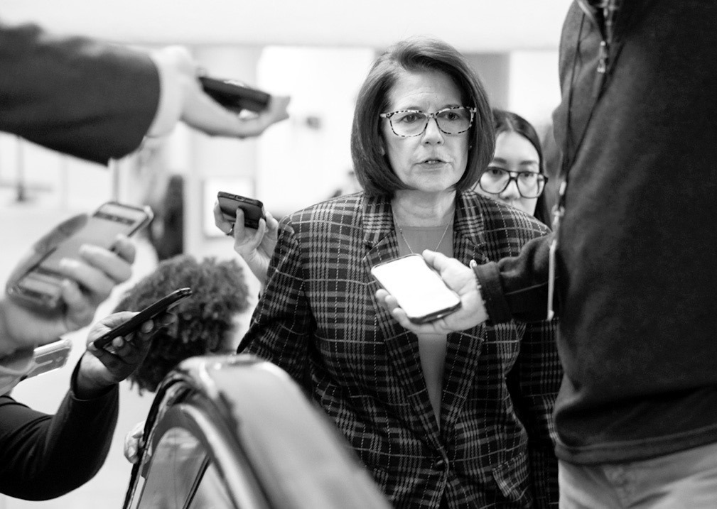 Sen. Catherine Cortez Masto, D-Nevada, speaks with reporters on Nov. 10, 2025. (Francis Chung/POLITICO via AP Images)