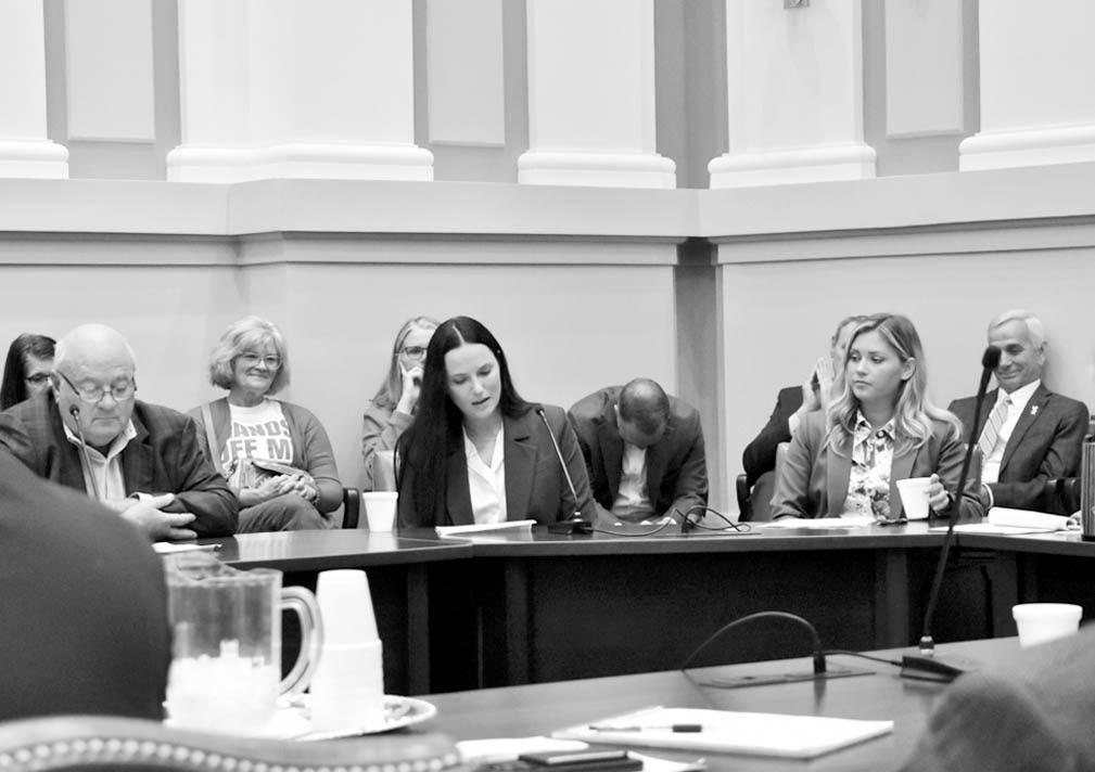 Barry Pollard, a retired physician and farmer who lives south of Enid, Mattie Daily, a landowner from Vinita, and Destinee Weeks, a landowner and energy professional from Seiling, testify at a Senate interim study on renewable energy setbacks at the Capit