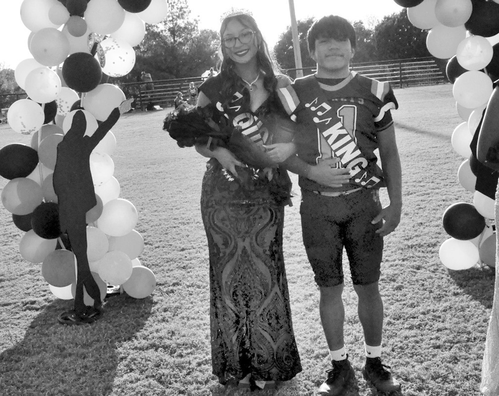 Kyleigh Sweet and Dorian Morales were crowned Strother High School’s 2026 Homecoming Queen and King Friday night. The Strother Yellowjackets celebrated homecoming with a shutout over Maud. —Staff Photo by Bill Anderson