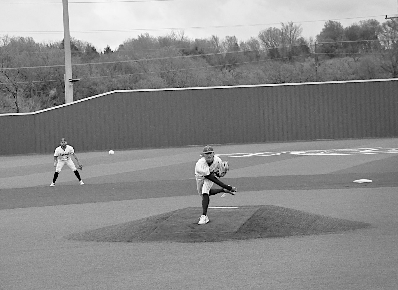 Seminole State Trojan pitcher Declan Dahl throws the “heater” Thursday afternoon against Rose State. Staff Photo by Bill Anderson