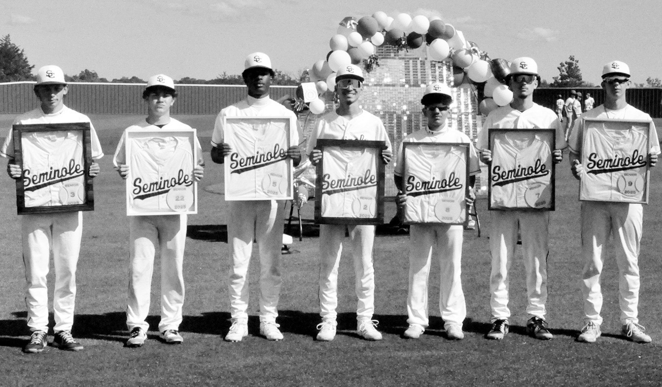 The Seminole High School baseball team recognized its senior members before the team’s game against Prague Friday evening. Seniors honored were (l-r) L to R: Landon Bowling, Braeden Kolander, Dontre Garfield, Leo Zapata, Luis Vega, Reece Smith and Lupe 