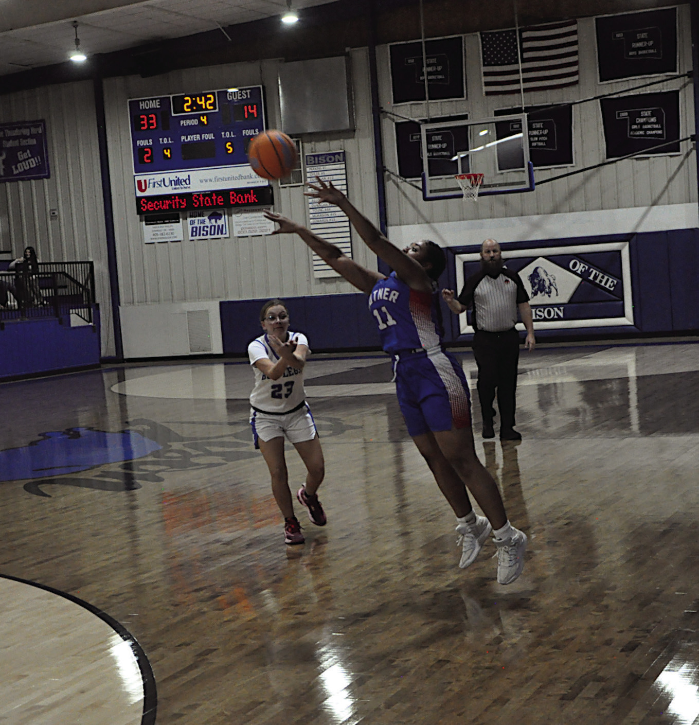 Butner Lady Eagle Gabby Banks makes the shot from three-point range Tuesday. Staff Photo by Bill Anderson