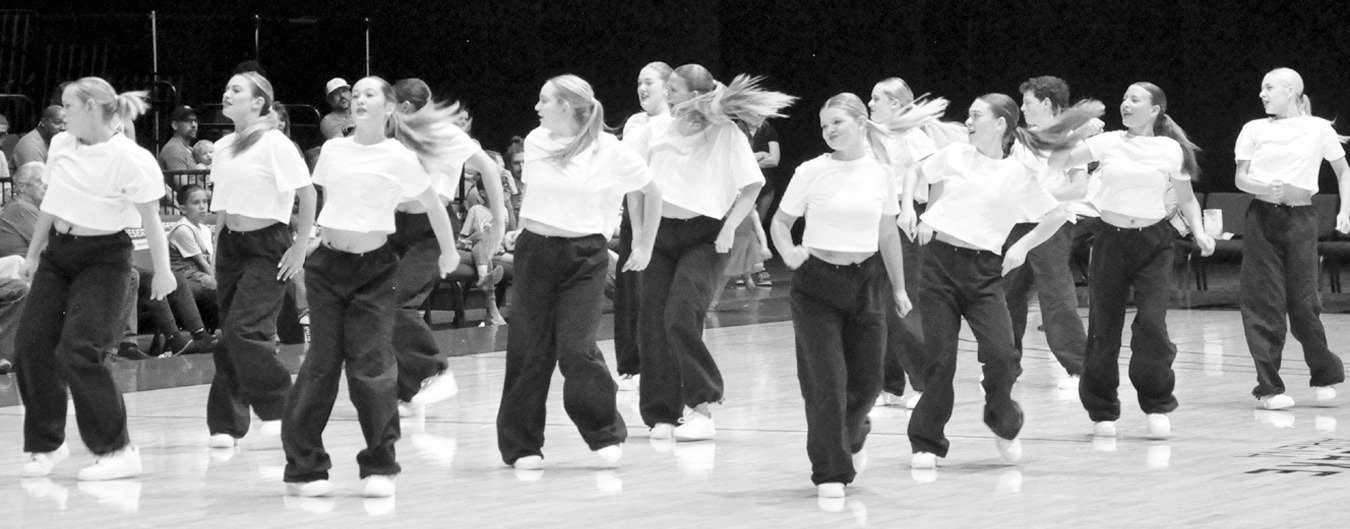 A dance troupe dazzles the crowd with their moves during Friday night’s Potawatomi Fire basketball game against San Antonio at Firelake Arena in Shawnee. The Fire scored a huge 138-81 win over San Antonio and clinched the Central Conference title for th
