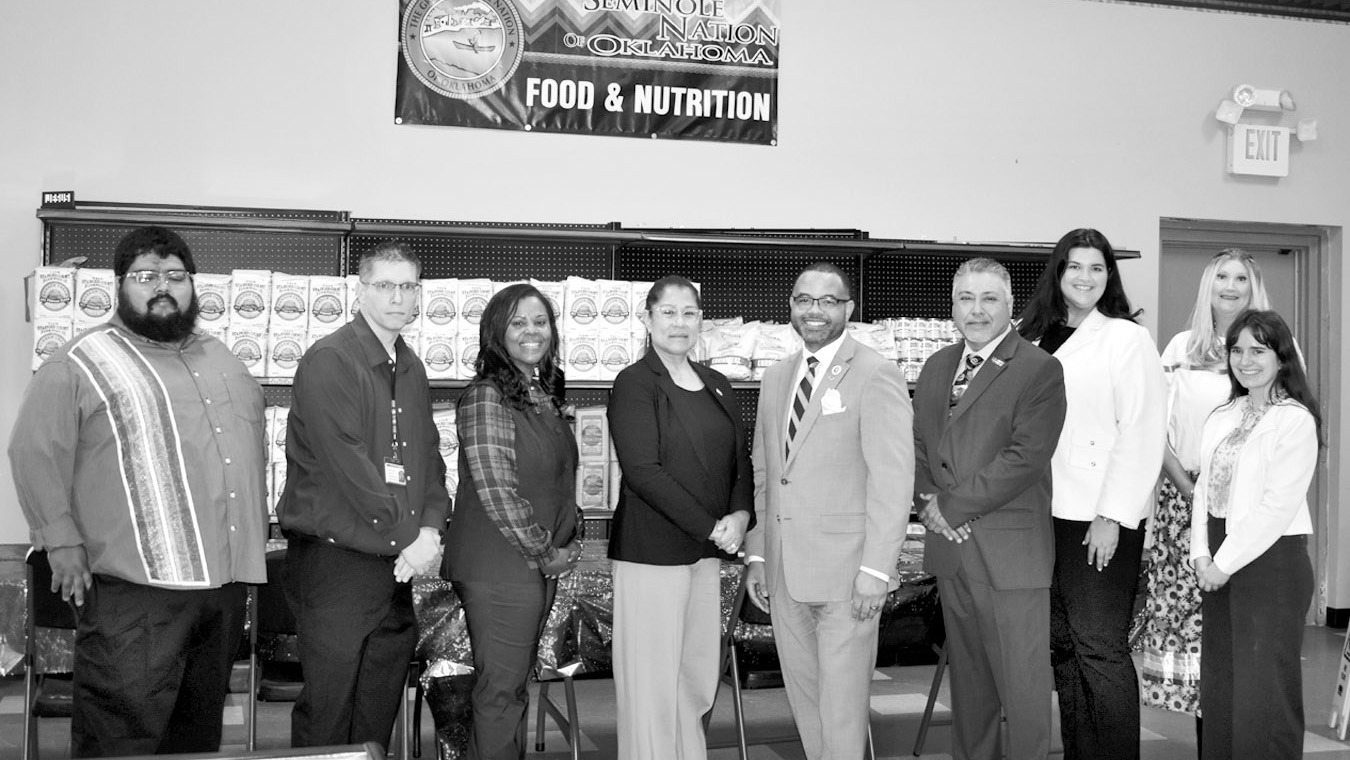 USDA Deputy Under Secretary Patrick Penn paid a visit to the Seminole Nation of Oklahoma Tuesday morning. Pictured l-r: Raudel Munoz, Warehouse Supv., Andrew Bartee, Seminole Nation HR; Leslie Lankster, Southwest Regional Office Acting Regional Administra