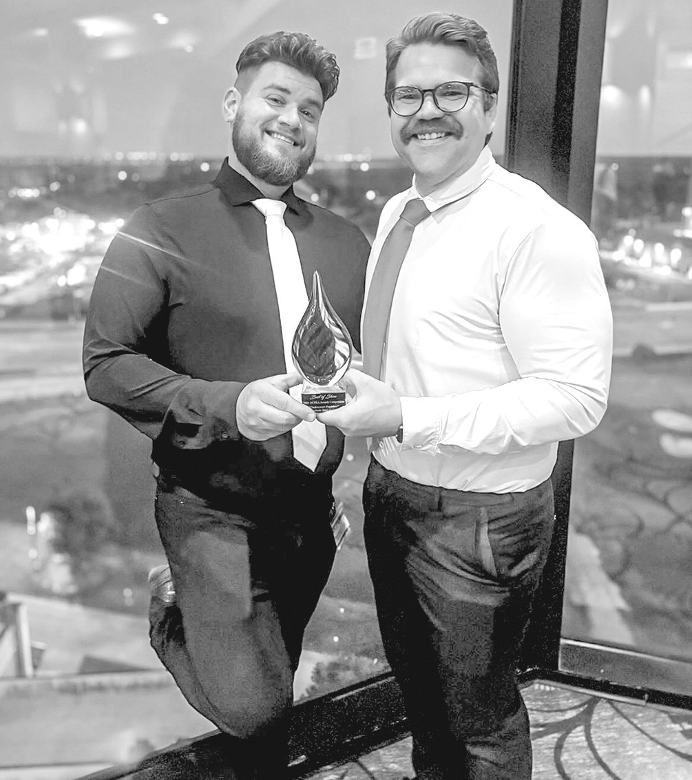 SSC Web and Multimedia Coordinator Brooks Nickell (left) and SSC Director of Communications Josh Hutton (right) won Best of Show at the 2025 Oklahoma College Public Relations Association Annual Conference on July 14 at the Hard Rock Casino and Hotel in Ca