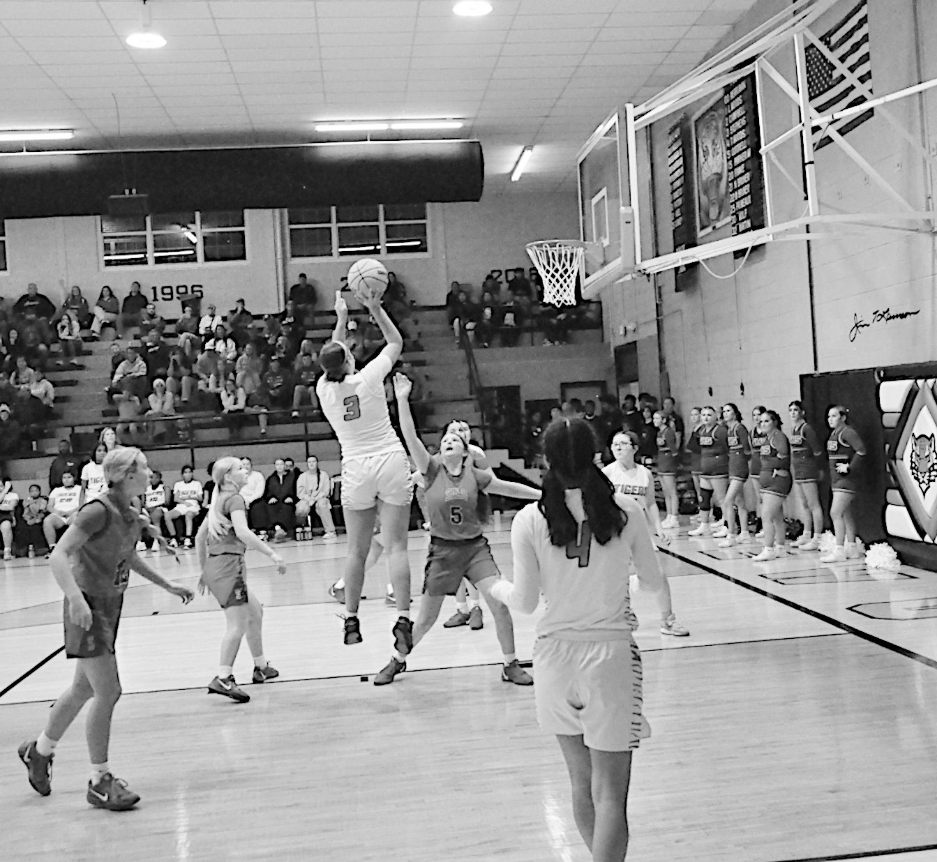 Wewoka Lady Tiger Leilani Scott takes the shot just outside the paint Friday night. Staff Photo by Bill Anderson