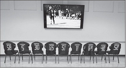 Pictured:Apictured was submitted of the Konawa football seniors’ jerseys that were recognized with All District honors. Courtesy Photo