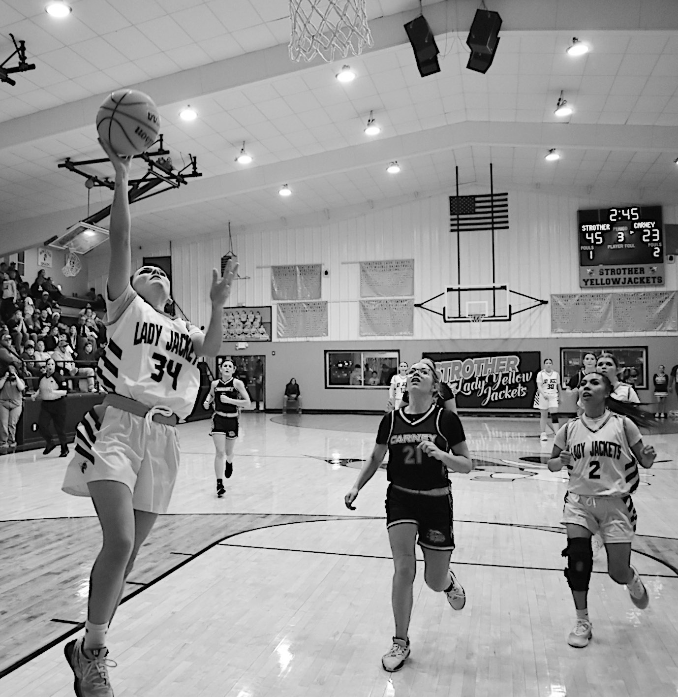 Strother Lady Yellowjacket Brooklyn Turner goes up for the layup Tuesday night. Staff Photo by Andy Wilson