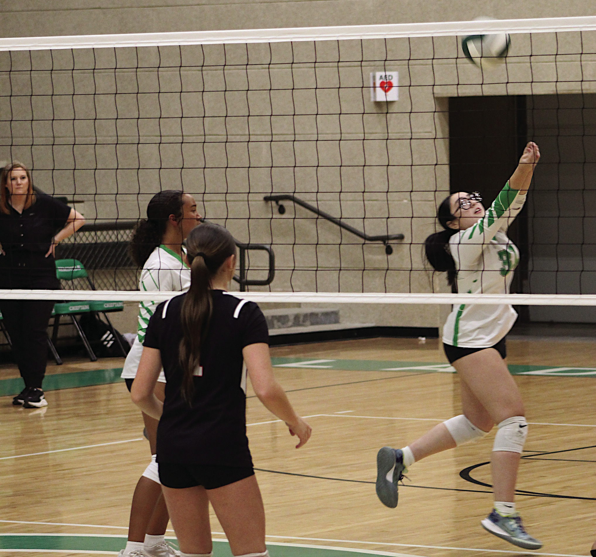 Seminole Lady Chieftain Lyndsey Phillips gets the save Monday night against Perkins. Courtesy Photo by Jacqueline Sinor