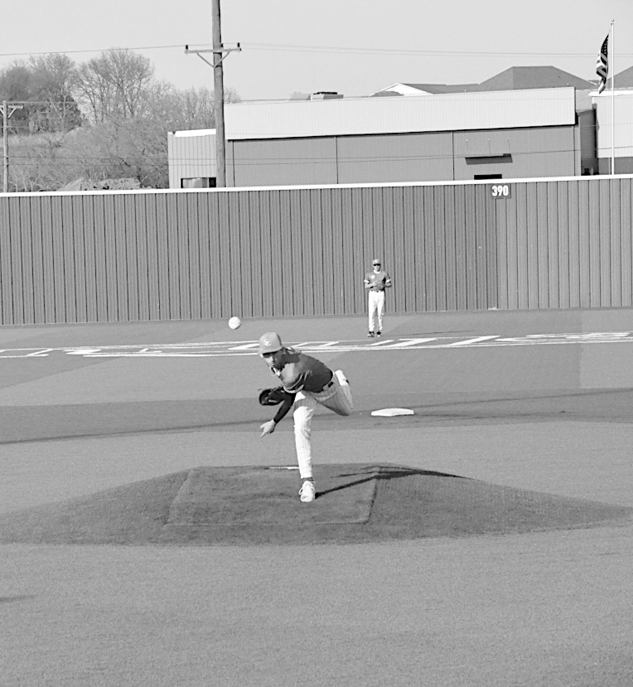 Seminole Chieftain pitcher Ethan Noey throws the fast ball to the Bristow batter. Staff Photo by Bill Anderson
