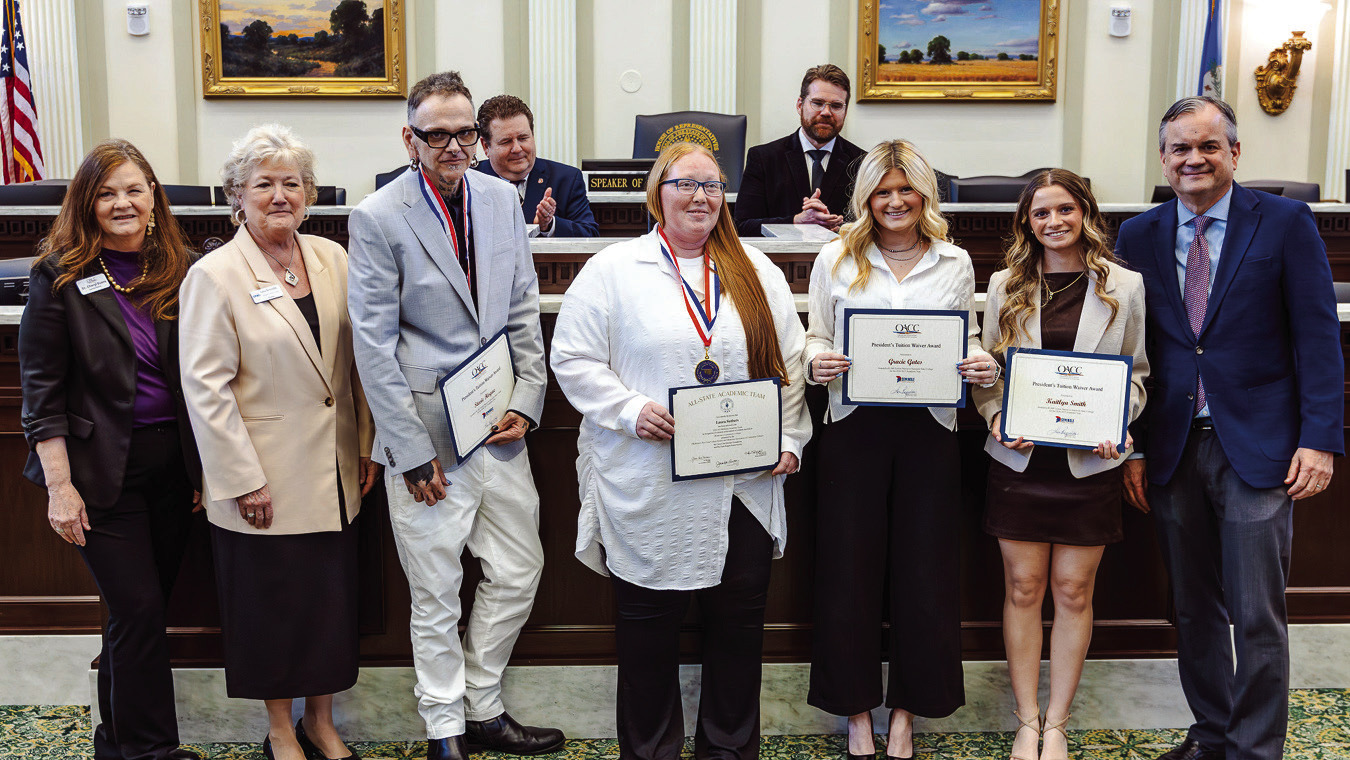 Three local high school students and two Seminole State College students were honored by SSC at the All-Oklahoma Academic Team and OACC Presidents’Tuition Waiver Awards Ceremony at the State Capitol. L-r: OACC Executive Director Dr. Cheryl Evans, SSC Pr